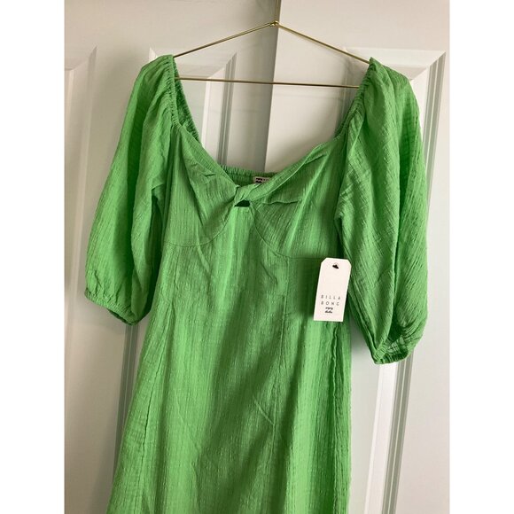 Billabong sz Medium 10 Sol Puff sleeve mini Sundress Green NEW - Picture 3 of 6